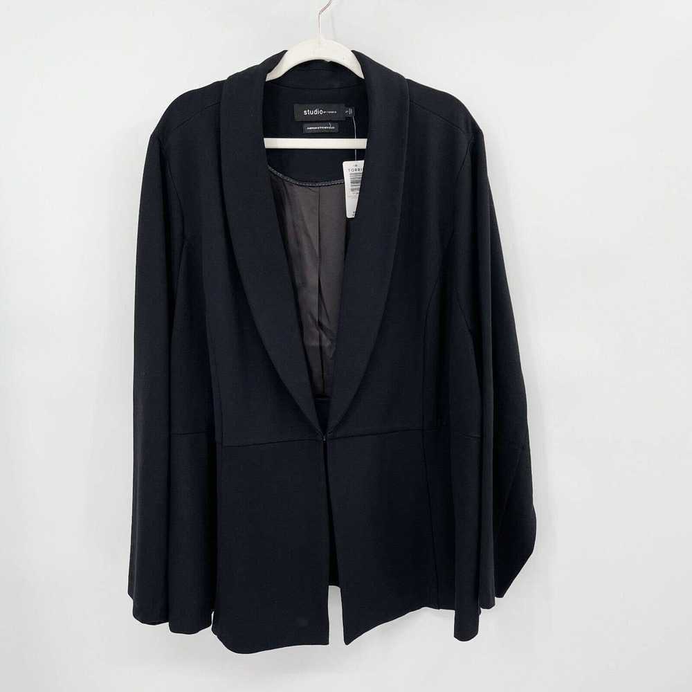 Torrid Studio Luxe Ponte Peplum Blazer Black Size 5X Knit Shawl‎ Collar Lined